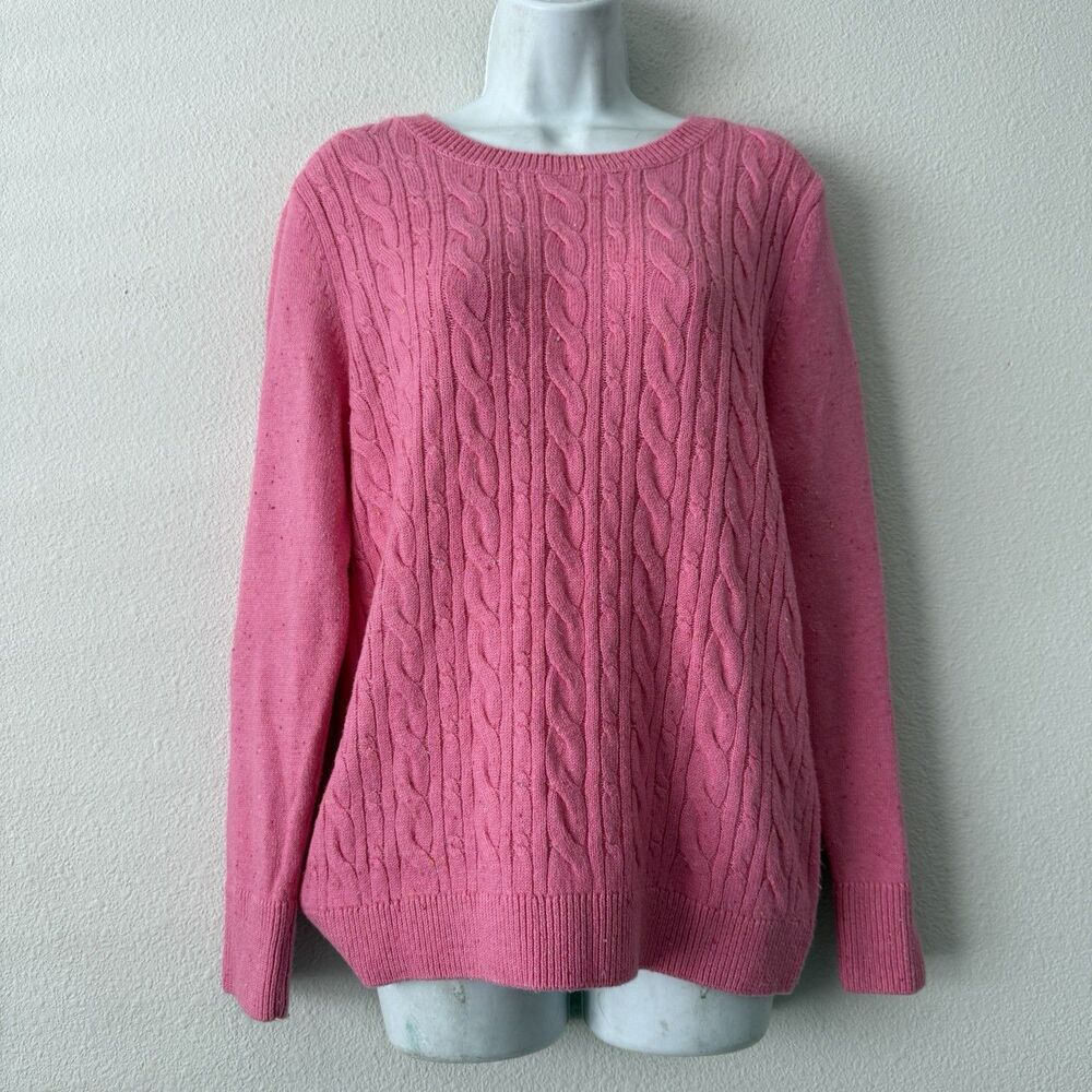 Talbots Pink Cable Knit Sweater Size L Confetti Fleck Tweed Preppy Cottagecore